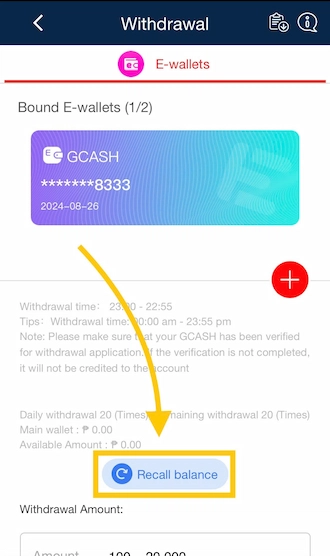 🔻Step 1: Click "Recall Balance".